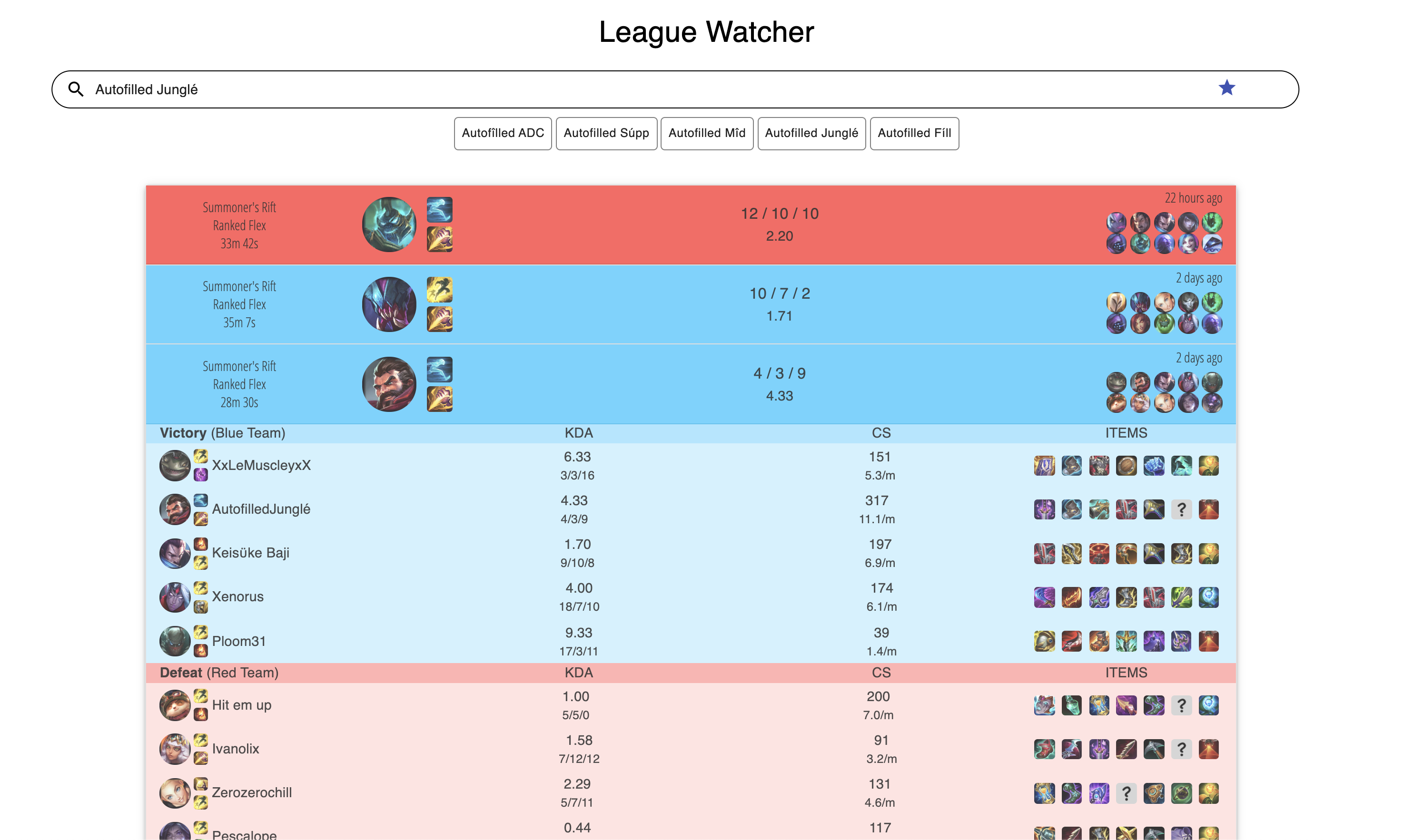 Screeenshot of the League-Watcher website